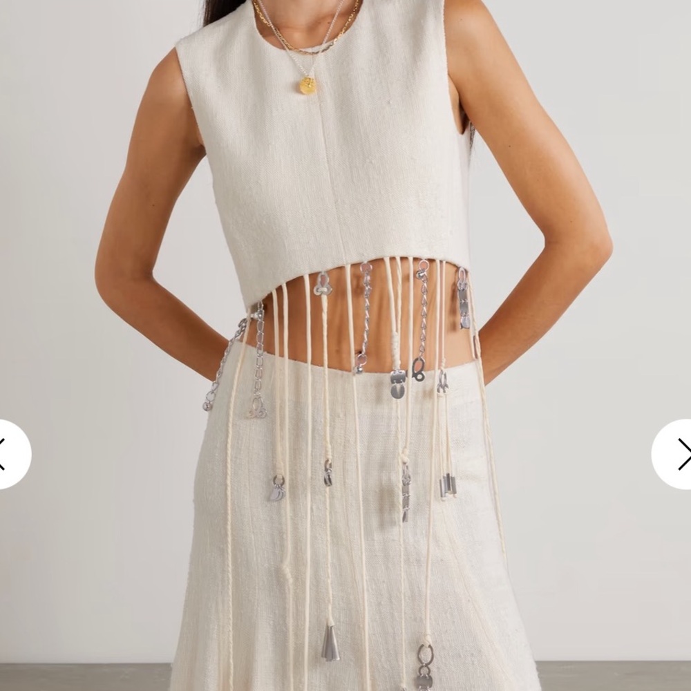 Chloe embellished fringed silk top